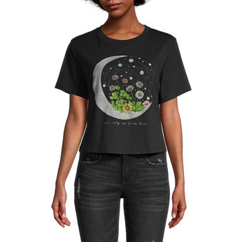 Floral Moon Juniors Womens Cropped Graphic T-Shirt