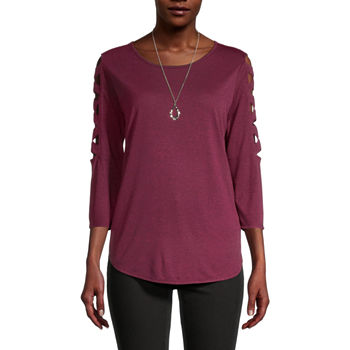 by&by Juniors Womens Round Neck 3/4 Sleeve Top