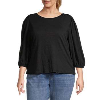 a.n.a Plus Womens Round Neck 3/4 Sleeve Blouse
