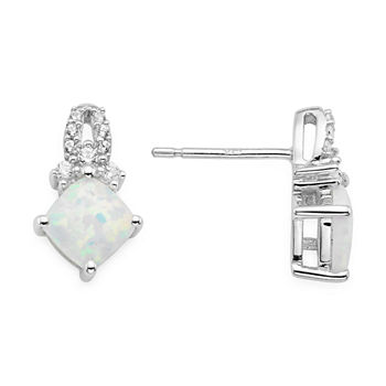 Lab Created Opal And White Sapphire Sterling Silver Earrings