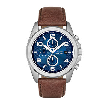 Relic By Fossil Mens Multi-Function Brown Leather Strap Watch Zr15794