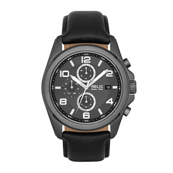 Relic By Fossil Daley Mens Multi-Function Black Leather Strap Watch Zr15795