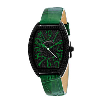 Christian Van Sant Womens Green Leather Strap Watch-Cv4825