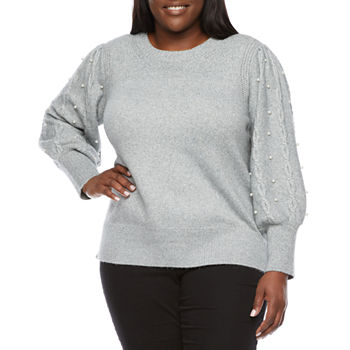 Liz Claiborne Plus Womens Crew Neck Long Sleeve Pullover Sweater