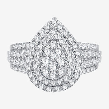 Womens 1 CT. T.W. Genuine White Diamond 10K White Gold Pear Engagement Ring