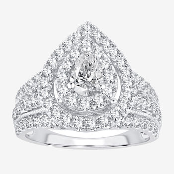 Modern Bride Signature Womens 2 CT. T.W. Lab Grown White Diamond 10K White Gold Pear Engagement Ring