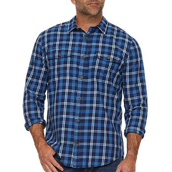 Mutual Weave Big and Tall Mens Long Sleeve Plaid Indigo Button-Down Shirt