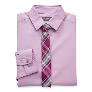 Van Heusen Flex Big Boys Point Collar Long Sleeve Shirt + Tie Set