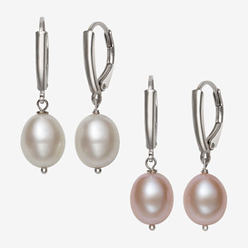 White Cultured Freshwater Pearl Sterling Silver Earring Set