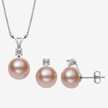 Pink Cultured Freshwater Pearl Sterling Silver 2-pc. Jewelry Set