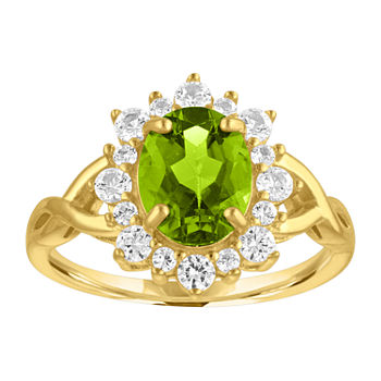 Womens Genuine Green Peridot 14K Gold Over Silver Oval Halo Cocktail Ring