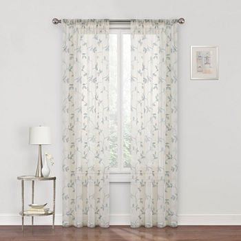 Regal Home Meadow Embroidered Sheer Rod Pocket Curtain Panel