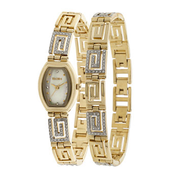 Elgin® Womens Greek Key Crystal Watch and Bracelet