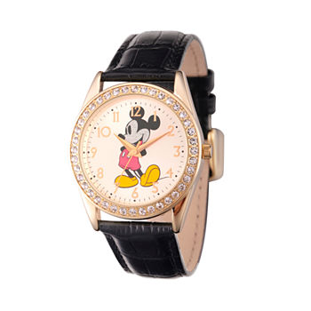 Disney Womens Gold Tone Glitz Mickey Mouse Strap Watch W002750