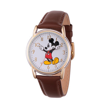 Disney Womens Brown And Rose Gold Tone Vintage Mickey Strap Watch W002756