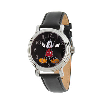 Disney Womens Black And Silver Tone Mickey Mouse Strap Watch W002757