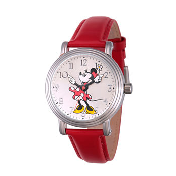 Disney Womens Red And Silver Tone Vintage Minnie Mouse Strap Watch W002760