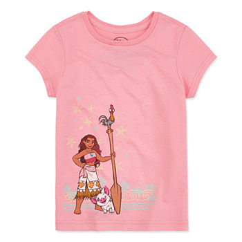 Disney Collection Little & Big Girls Crew Neck Moana Short Sleeve Graphic T-Shirt