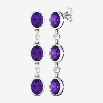 Genuine Purple Amethyst Sterling Silver Drop Earrings