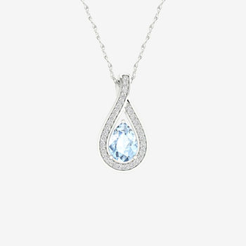 Teardrop Womens Genuine Blue Aquamarine Sterling Silver Pear Pendant Necklace