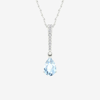 Womens Genuine Blue Aquamarine Sterling Silver Pendant Necklace