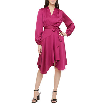 Melonie T Long Sleeve High-Low Fit + Flare Dress