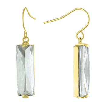 Sparkle Allure Crystal 24K Gold Over Brass Rectangular Drop Earrings