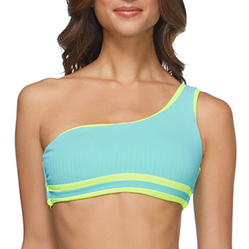 Ambrielle Ribbed Reversible Neon Textured Bralette Bikini Swimsuit Top