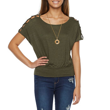 by&by Juniors Womens Scoop Neck Short Sleeve Top