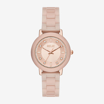 Relic By Fossil Womens Crystal Accent Pink Bracelet Watch Zr34632