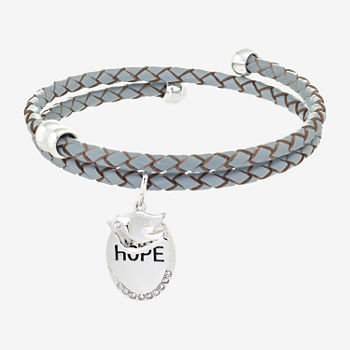 Sparkle Allure Hope Leather Cubic Zirconia Pure Silver Over Brass 12 Inch Braid Round Charm Bracelet