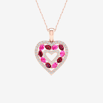 Womens 1/6 CT. T.W. Lead Glass-Filled Red Ruby 10K Rose Gold Heart Pendant Necklace