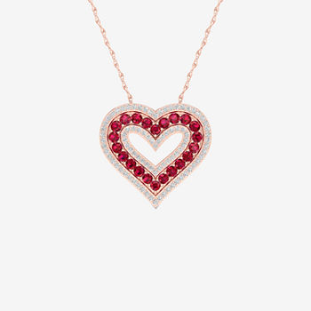 Womens 1/4 CT. T.W. Lead Glass-Filled Red Ruby 10K Rose Gold Heart Pendant Necklace