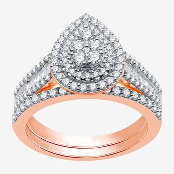 I Said Yes Womens 1 CT. T.W. Lab Grown White Diamond 14K Rose Gold Over Silver Pear Halo Bridal Set