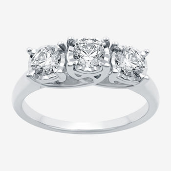 Womens 1 CT. T.W. Lab Grown White Diamond 10K White Gold Round 3-Stone Engagement Ring