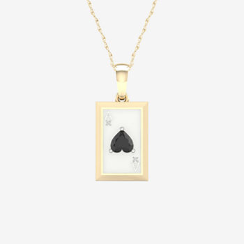 Ace Of Hearts Playing Card Mens Diamond Accent Genuine Black Onyx 10K Gold Sterling Silver Rectangular Pendant Necklace
