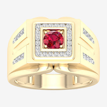 Mens 1/2 CT. T.W. Lead Glass-Filled Red Ruby 10K Gold Fashion Ring