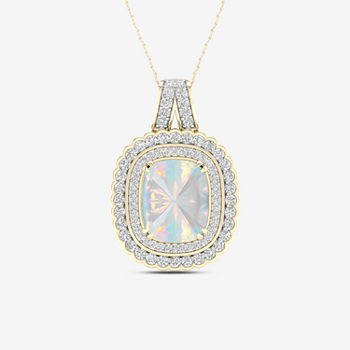 Womens Lab Created White Opal 14K Gold Over Silver Pendant Necklace