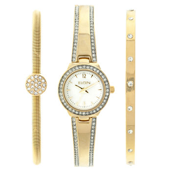 Elgin® Womens Gold Tone Mother Of Pearl Bracelet Watch Set Eg16007Gtst