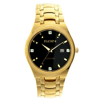 Elgin® Mens Gold Tone Diamond Dial Bracelet Watch Fg8021Gt