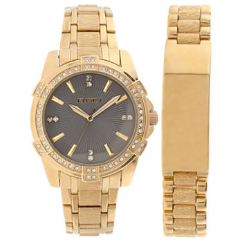 Elgin® Mens Gold Tone Id Bracelet Watch Set Fg10009St