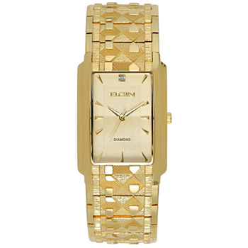 Elgin® Mens Gold Tone Nugget Bracelet Watch Fg286Nb