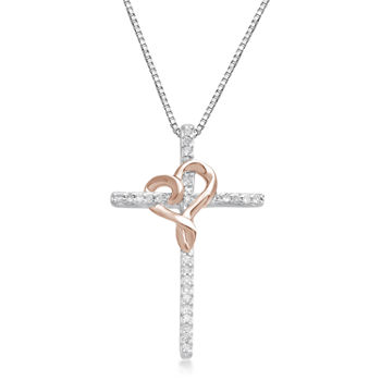 Hallmark Diamonds 1/10 CT. T.W. Genuine Diamond Sterling Silver With 14K Rose Gold Over Silver Accent Pendant Necklace