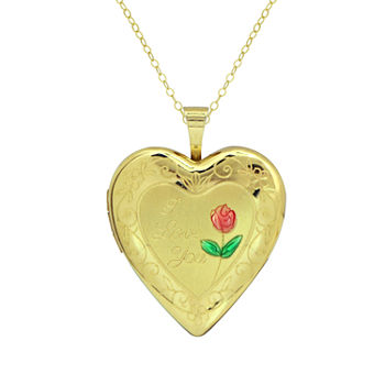 Womens 10K Gold Heart Locket Necklace