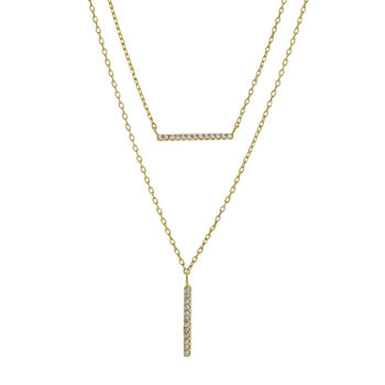 Sparkle Allure You & Me 2-pc. Cubic Zirconia 14K Gold Over Brass 16 Inch Link Bar Necklace Set