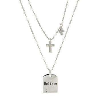 Sparkle Allure You & Me Believe 2-pc. Cubic Zirconia Pure Silver Over Brass 16 Inch Link Cross Necklace Set