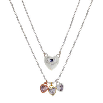 Sparkle Allure You & Me 2-pc. Cubic Zirconia 18K Rose Gold Over Brass 16 Inch Link Heart Pendant Necklace Set