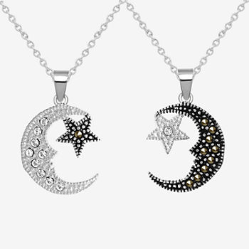 Sparkle Allure Reversible Crystal Pure Silver Over Brass 18 Inch Cable Moon Pendant Necklace