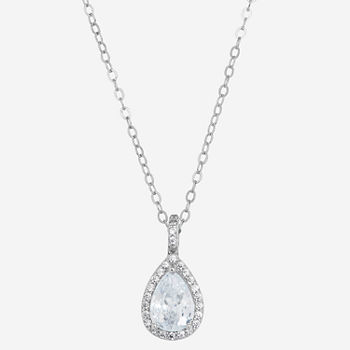 Silver Treasures Light Up Box Cubic Zirconia Sterling Silver 18 Inch Box Pear Pendant Necklace