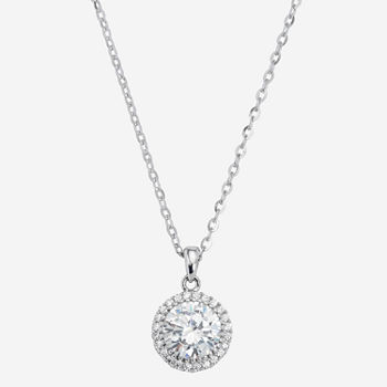 Silver Treasures Light Up Box Cubic Zirconia Sterling Silver 18 Inch Box Round Pendant Necklace